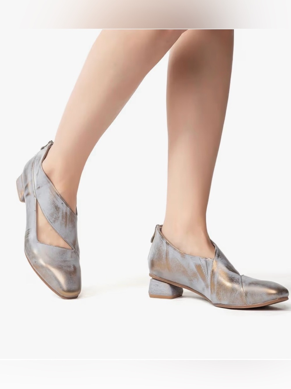 NWT Antelope Metallic Silver and gold brushed leather  Cross-Strap Heeled shoes
